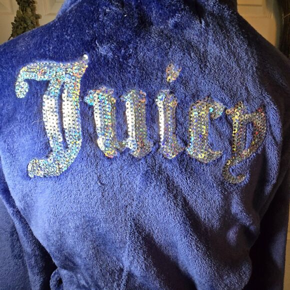 Juicy Couture Purple Soft Velour Bathrobe Rhinestone Trim S/M Bling - Picture 4 of 9